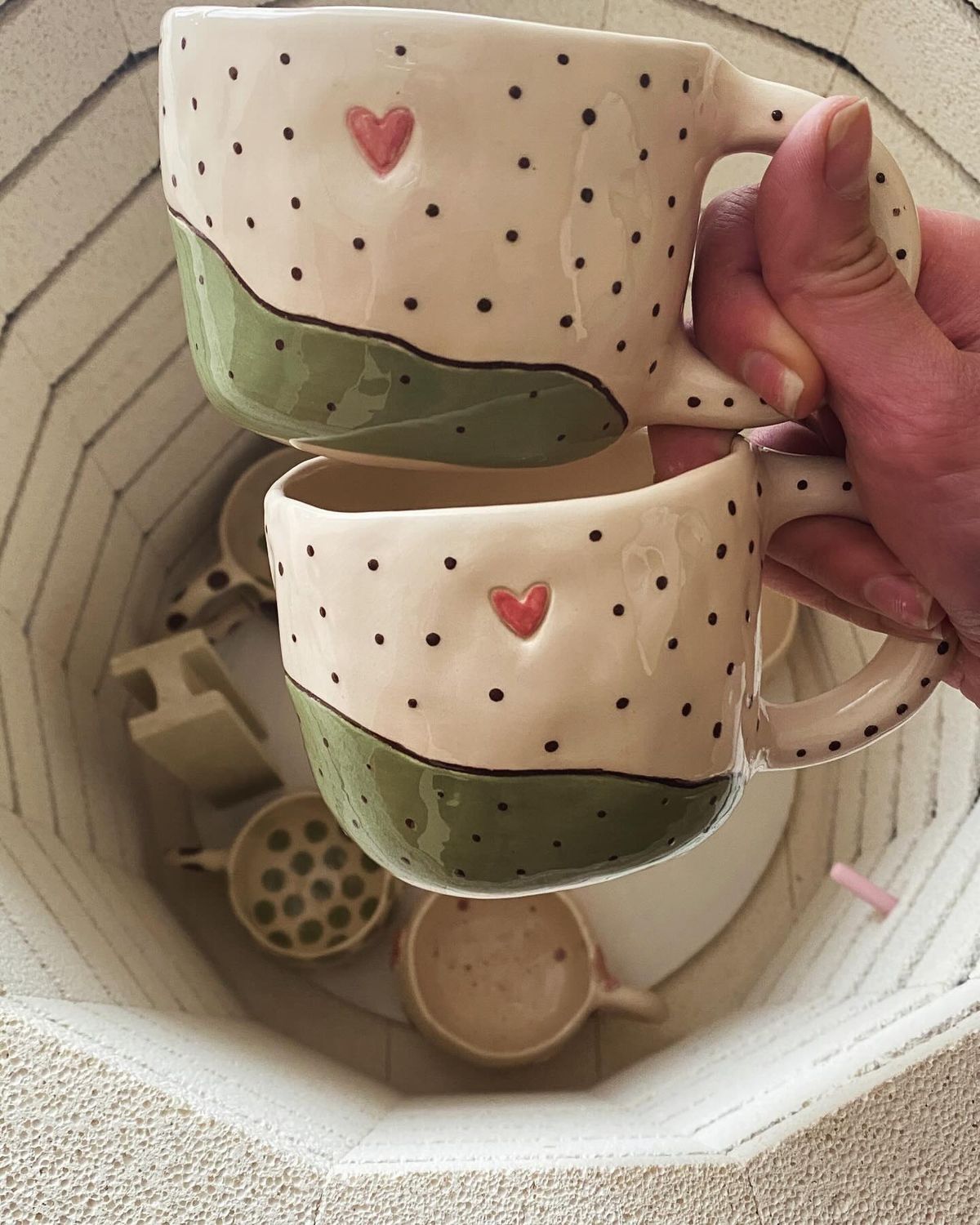 Two-tone mug with black dots
